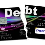 Credit card debt eliminate torn way easy lying ethnic forming circle multi children down stock