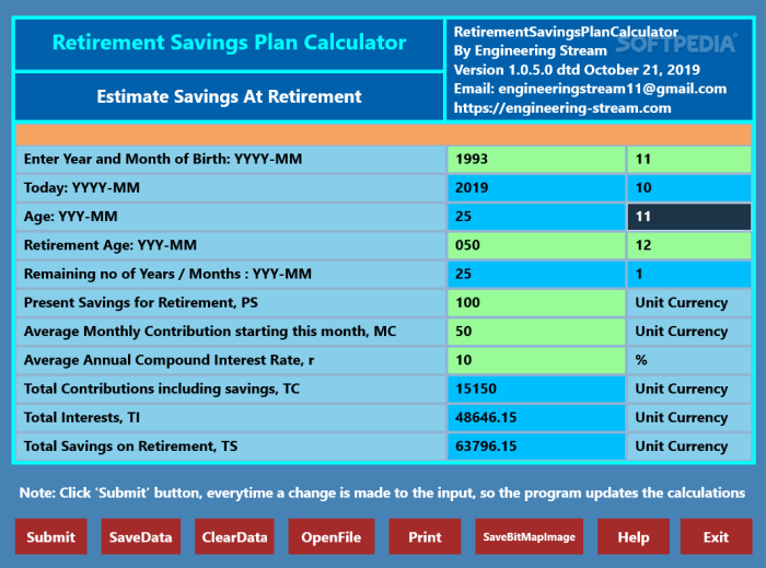 Retirement savings calculator